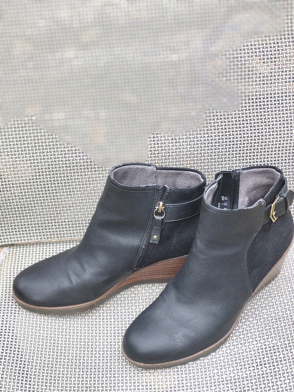 Dr. Scholl's Noelle Wedge Ankle Booties Black Size 6M Comfort Side Zip